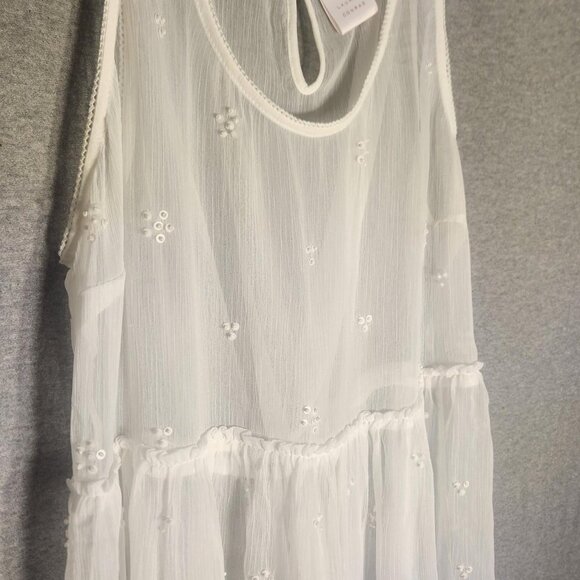 Lauren Conrad Sheer Babydoll Tank Top Floral Embroidery Keyhole - Picture 2 of 5